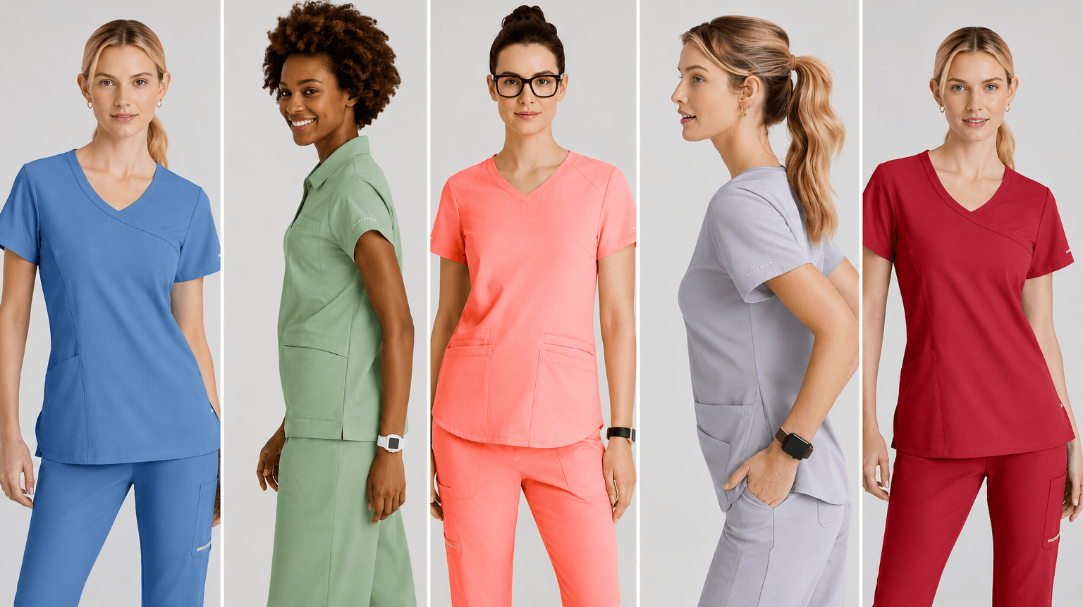 5 women in scrubs