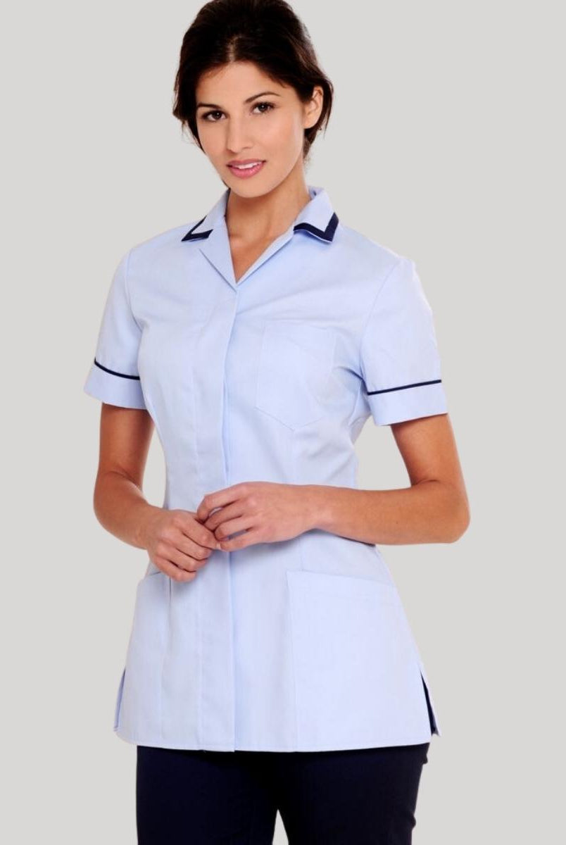 Nurses Uniform Tunic 401B with Concealed Buttons + Square Collar | SKY/NAVY