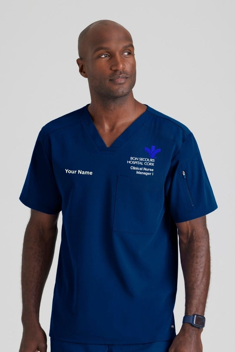 Manager's Murphy V-Neck Scrub Top with BonSecours Cork logo and your name | CNM 1