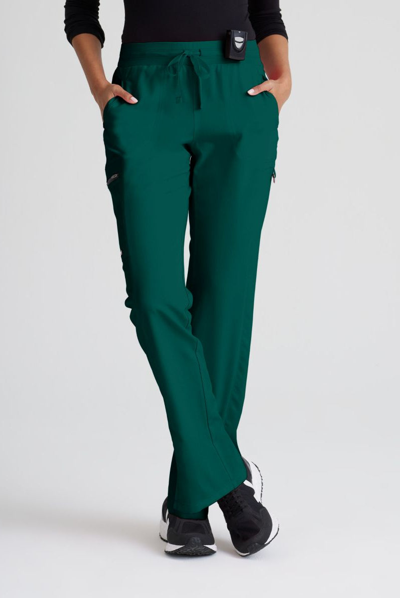 Greys Anatomy Kim 3 Pocket Elastic Back Waistband Zip-Pocket Pants | Hunter Green