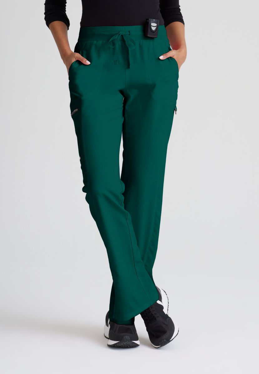 Greys Anatomy Kim 3 Pocket Elastic Back Waistband Zip-Pocket Pants | Hunter Green