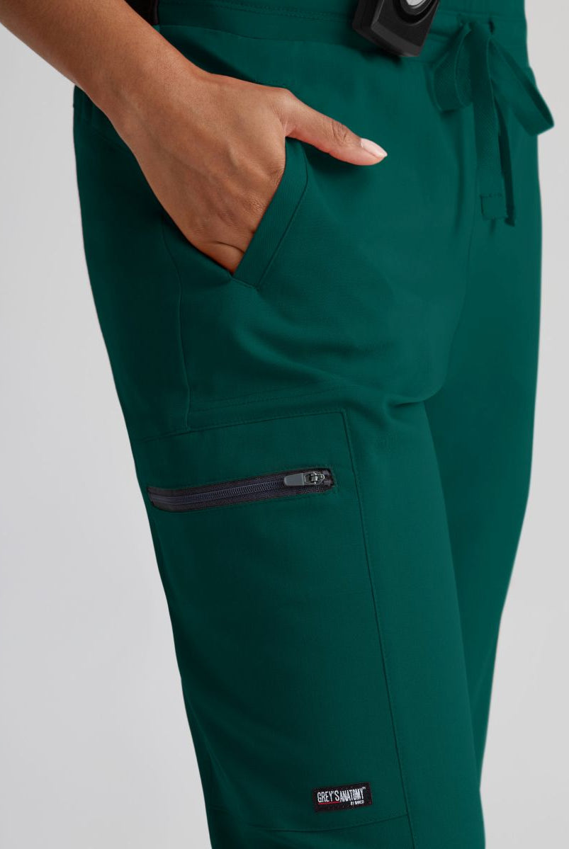 Greys Anatomy Kim 3 Pocket Elastic Back Waistband Zip-Pocket Pants | Hunter Green