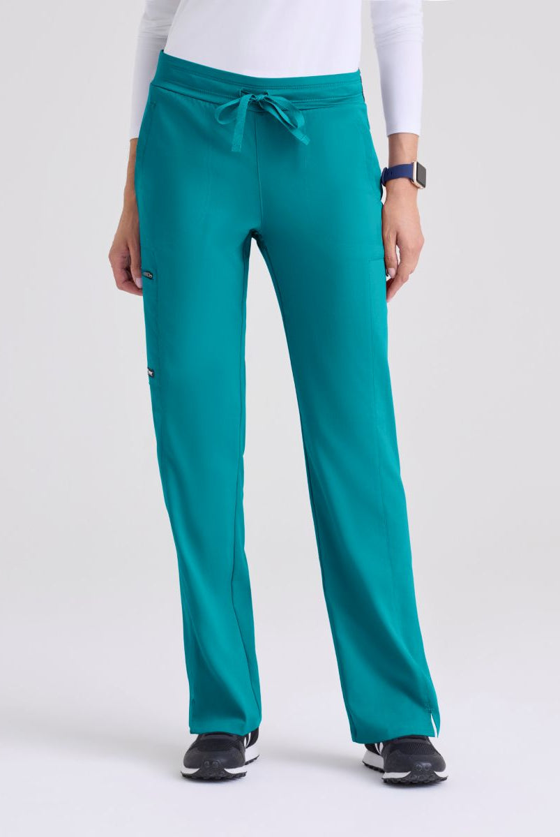 Greys Anatomy Kim 3 Pocket Elastic Back Waistband Zip-Pocket Pants | Teal