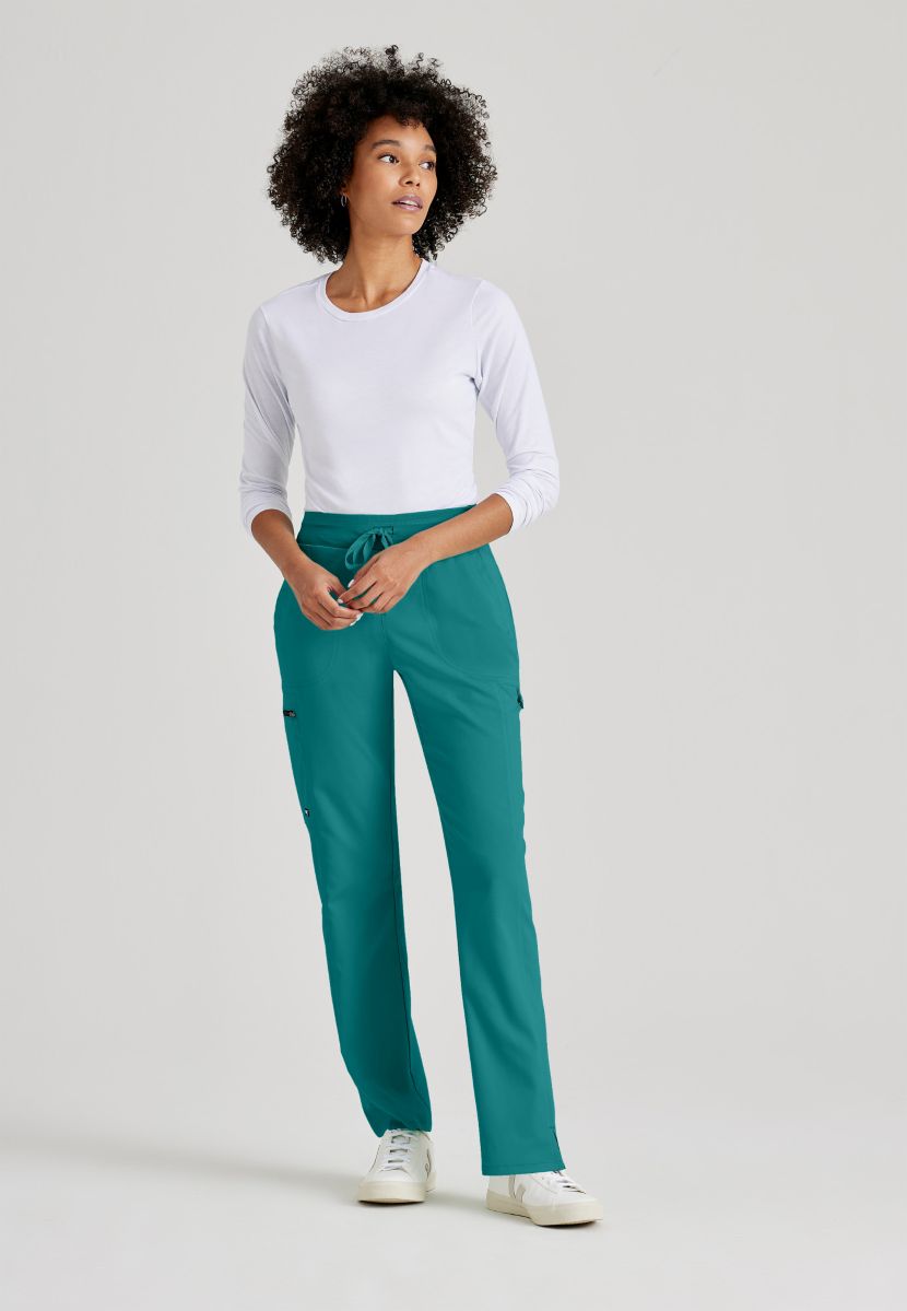 Greys Anatomy Kim 3 Pocket Elastic Back Waistband Zip-Pocket Pants | Teal
