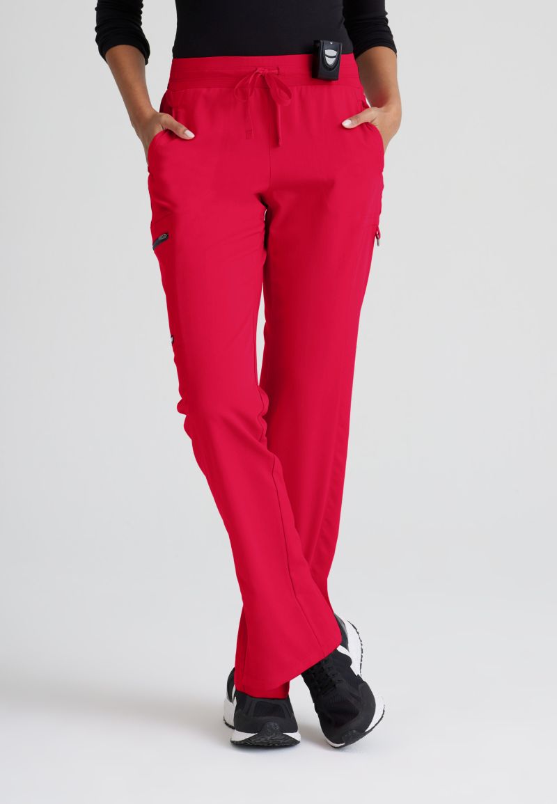 Greys Anatomy Kim 3 Pocket Elastic Back Waistband Zip-Pocket Pants | Scarlet Red