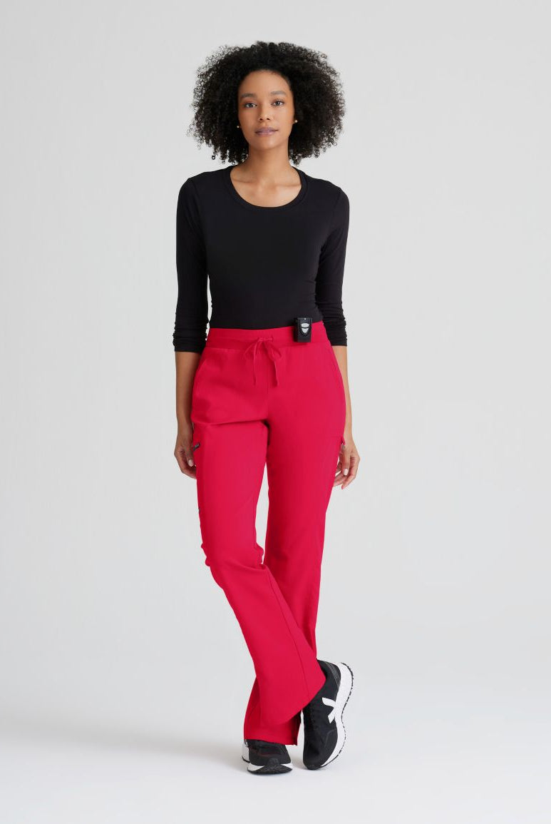 Greys Anatomy Kim 3 Pocket Elastic Back Waistband Zip-Pocket Pants | Scarlet Red