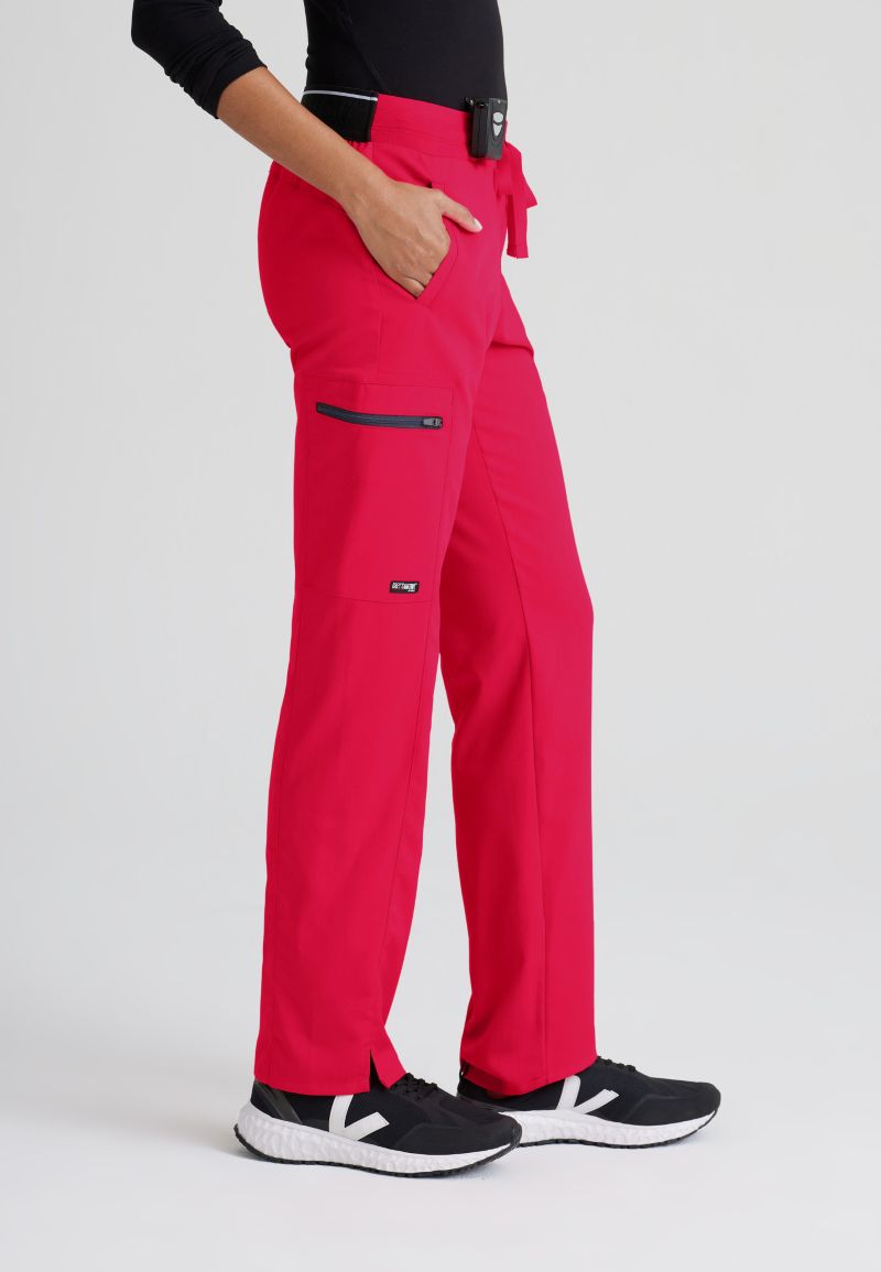Greys Anatomy Kim 3 Pocket Elastic Back Waistband Zip-Pocket Pants | Scarlet Red