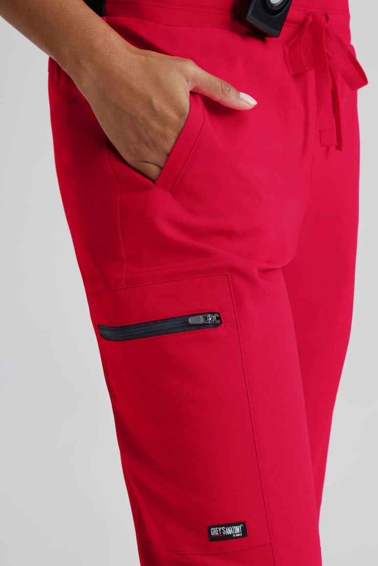 Greys Anatomy Kim 3 Pocket Elastic Back Waistband Zip-Pocket Pants | Scarlet Red