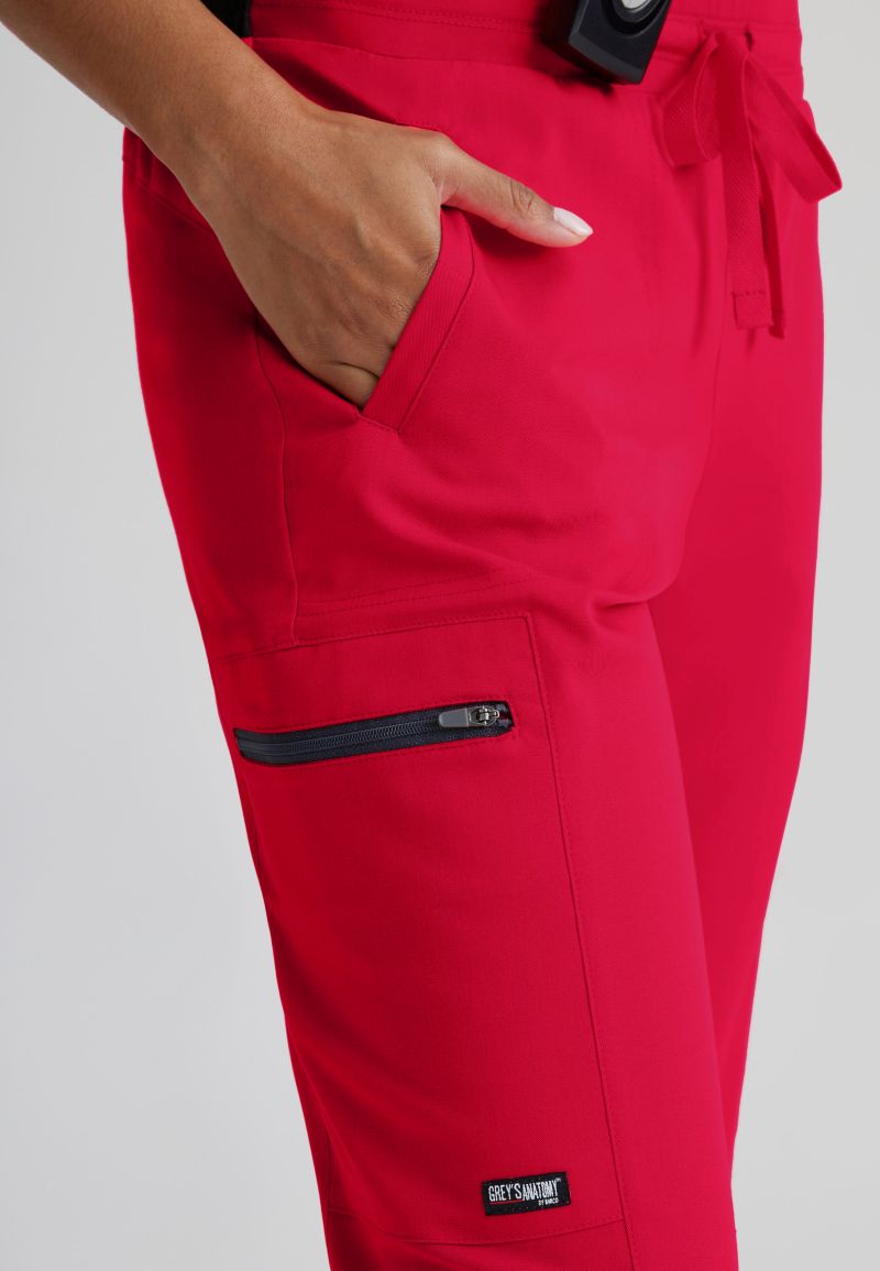 Greys Anatomy Kim 3 Pocket Elastic Back Waistband Zip-Pocket Pants | Scarlet Red