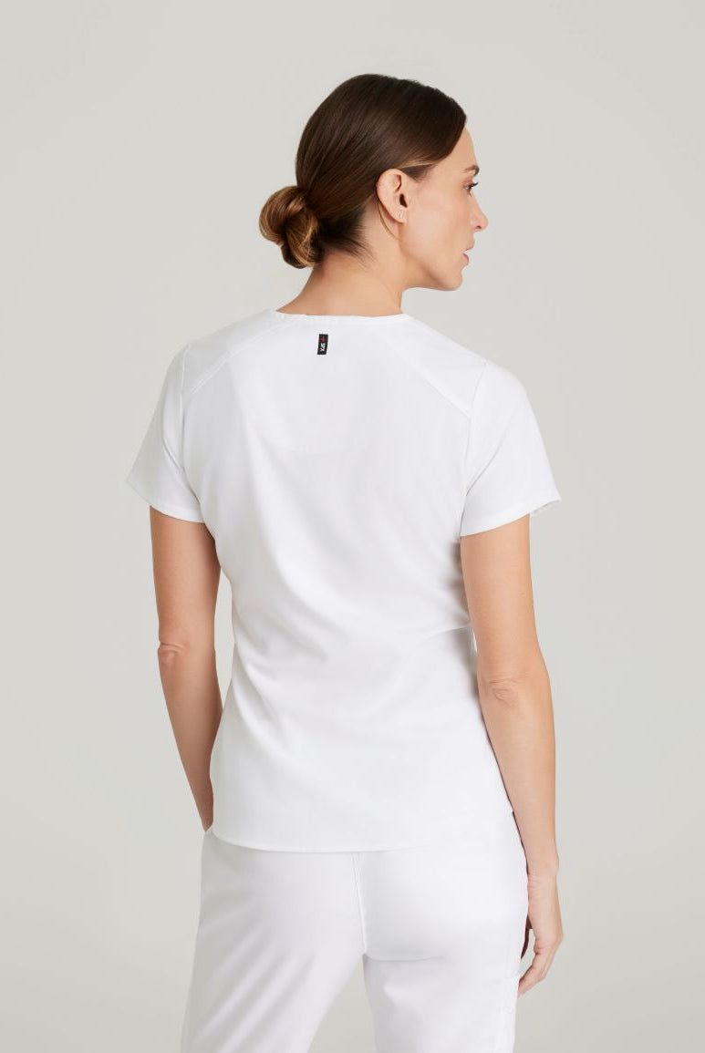 Greys Anatomy Emma 4 pocket, V-neck scrub top with angled seams | WHITE