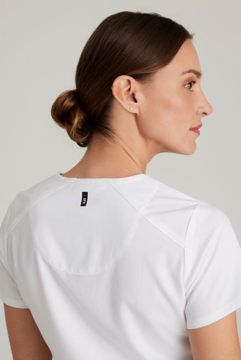 Greys Anatomy Emma 4 pocket, V-neck scrub top with angled seams | WHITE