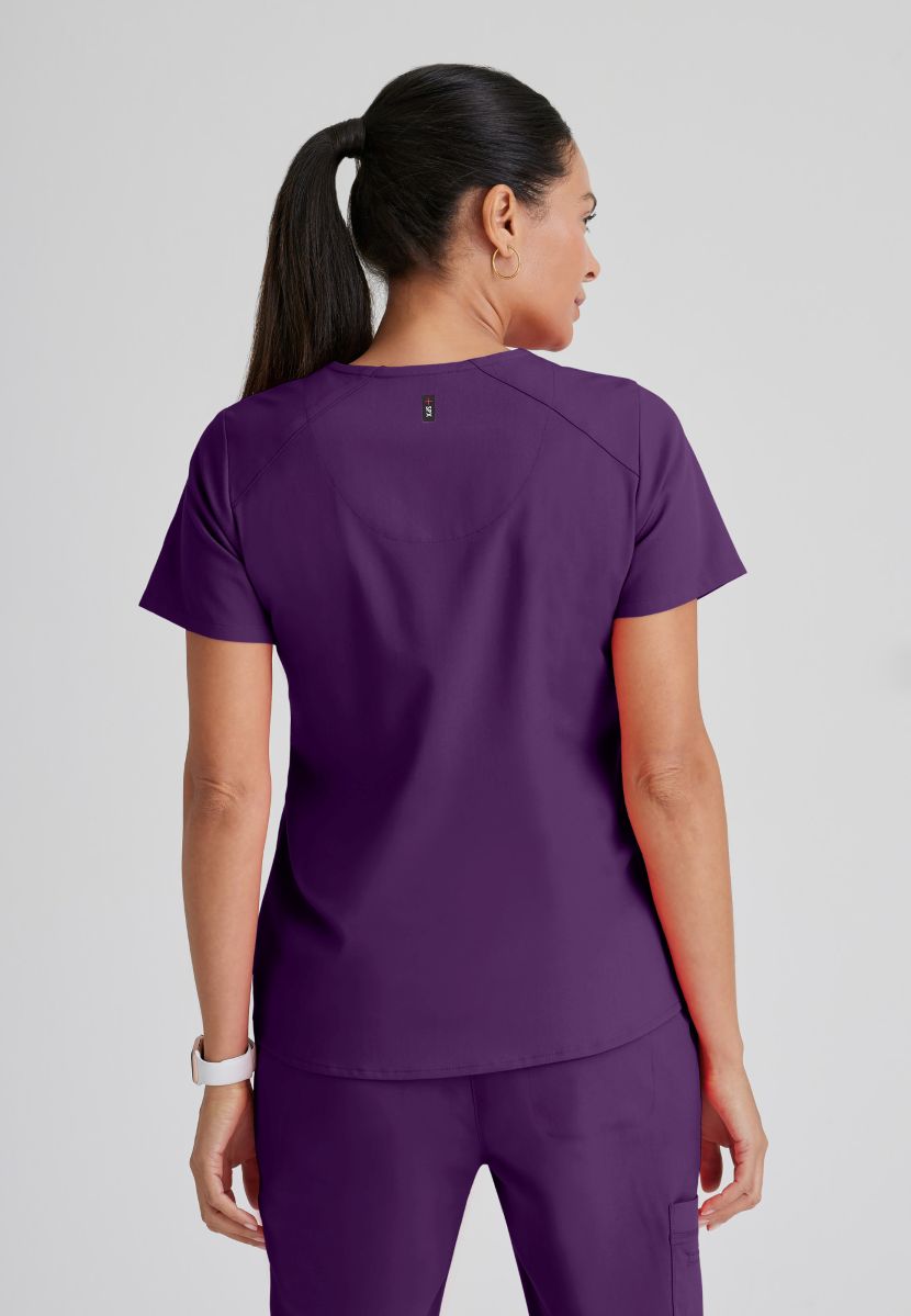 Greys Anatomy Emma 4 pocket, V-neck scrub top with angled seams | Eggplant