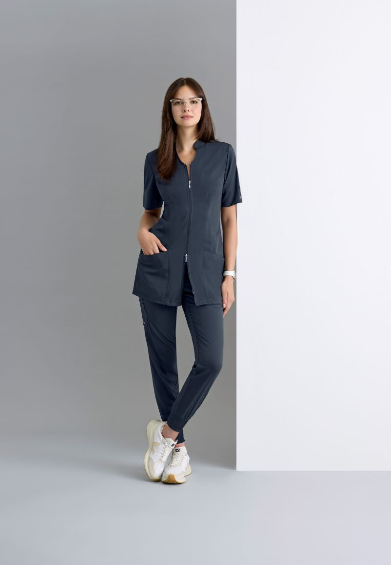 Grey's Anatomy Spandex Stretch Women's Sahar 2-Pocket Banded Collar Top | Steel