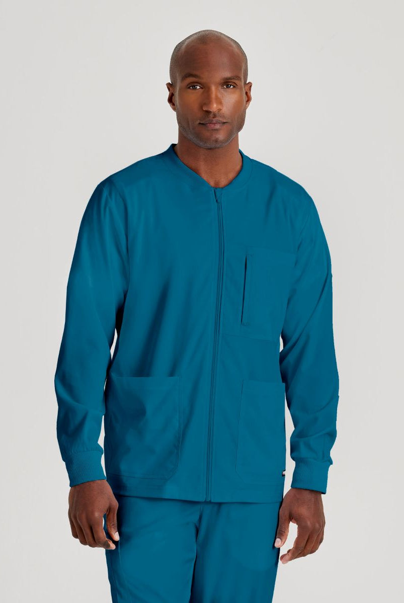 Grey's Anatomy by Barco Spandex Stretch Men's Antimicrobial Warm-Up Scrub Jacket | Caribbean