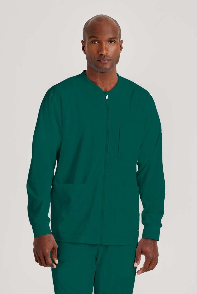 Grey's Anatomy by Barco Spandex Stretch Men's Antimicrobial Warm-Up Scrub Jacket | Hunter Green