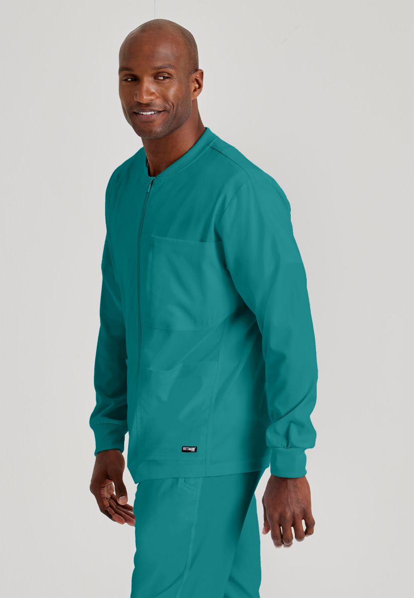 Grey's Anatomy by Barco Spandex Stretch Men's Antimicrobial Warm-Up Scrub Jacket | Teal