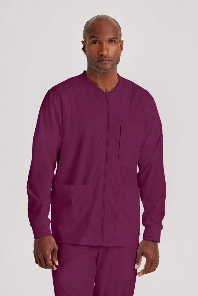 Grey's Anatomy by Barco Spandex Stretch Men's Antimicrobial Warm-Up Scrub Jacket | Wine