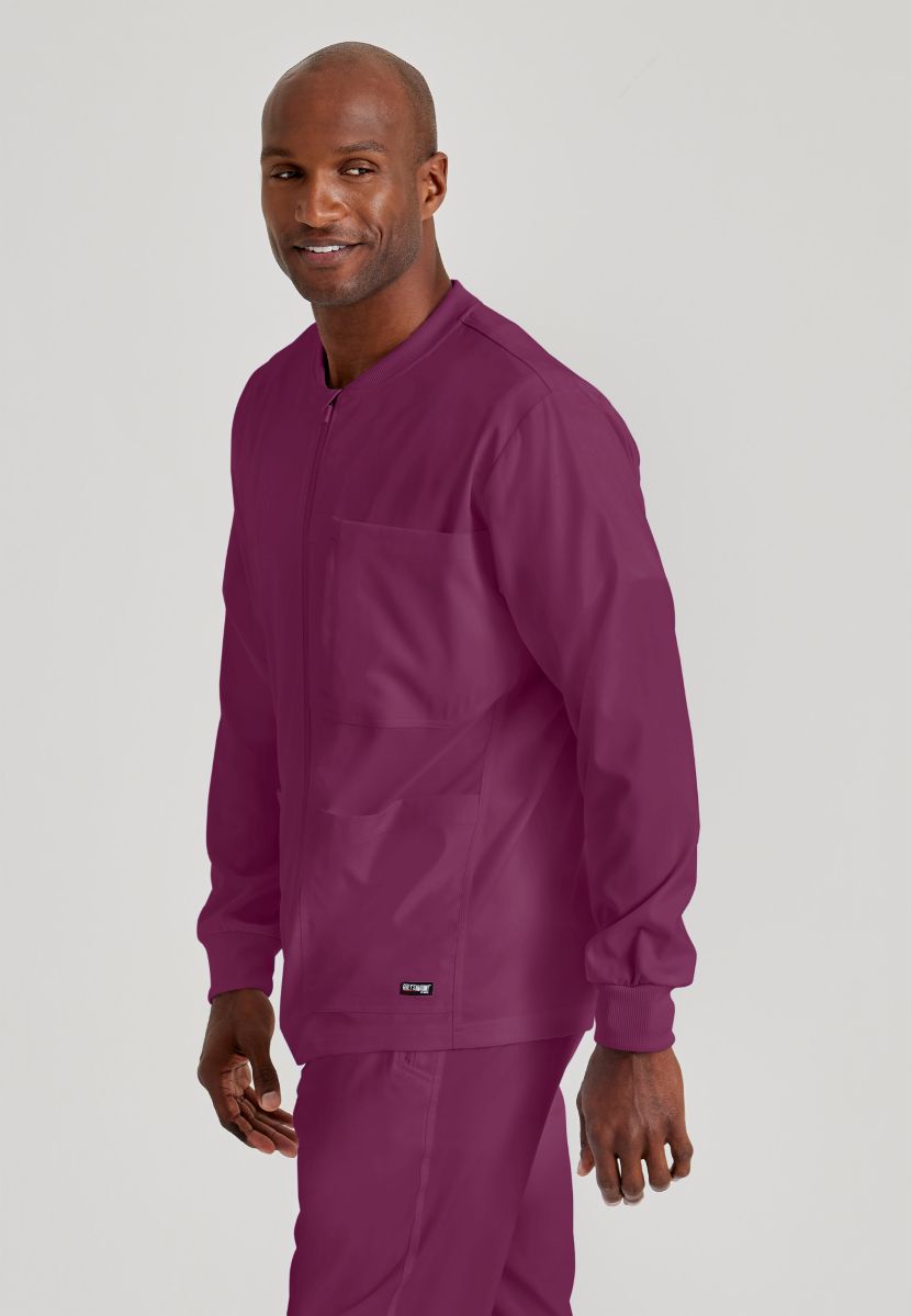 Grey's Anatomy by Barco Spandex Stretch Men's Antimicrobial Warm-Up Scrub Jacket | Wine