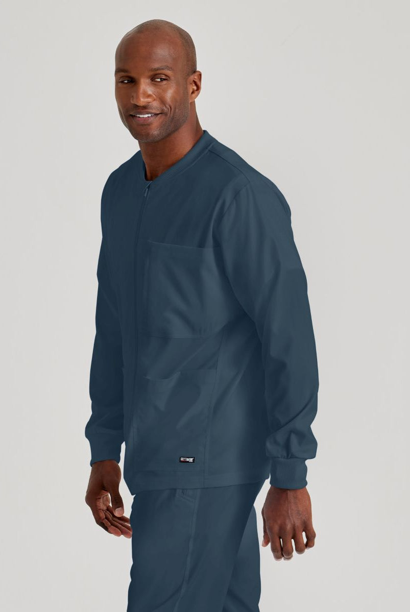 Grey's Anatomy by Barco Spandex Stretch Men's Antimicrobial Warm-Up Scrub Jacket | Steel