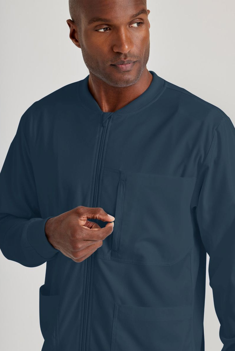 Grey's Anatomy by Barco Spandex Stretch Men's Antimicrobial Warm-Up Scrub Jacket | Steel
