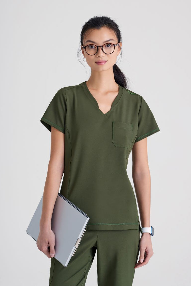 Grey's Anatomy Evolve Sway Scrub Top  | Fern
