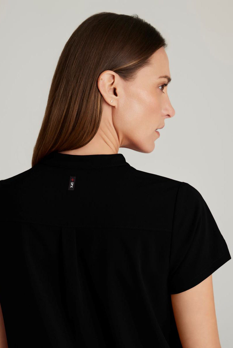 Grey's Anatomy Avery 2 Pocket Banded Collar Top | BLACK