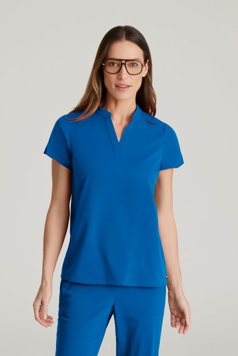 Grey's Anatomy Avery 2 Pocket Banded Collar Top | New Royal