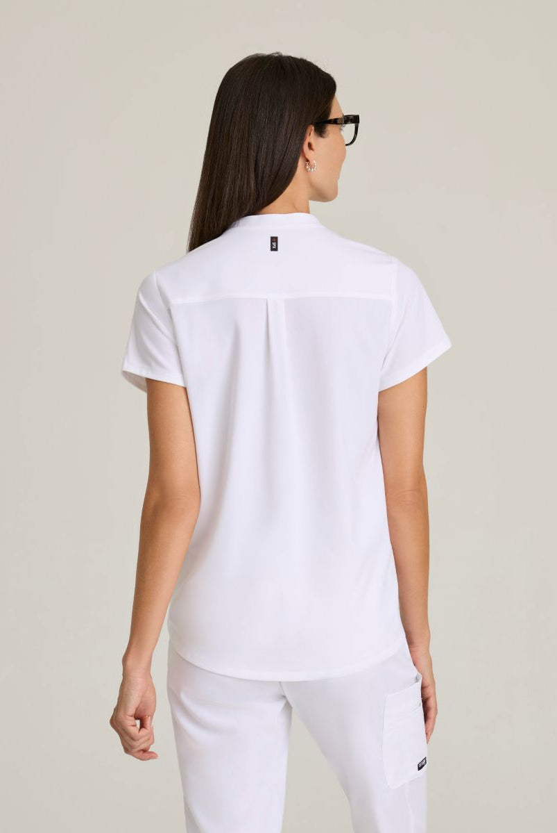 Grey's Anatomy Avery 2 Pocket Banded Collar Top | WHITE