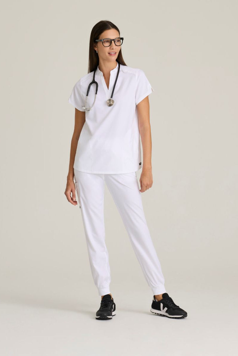 Grey's Anatomy Avery 2 Pocket Banded Collar Top | WHITE