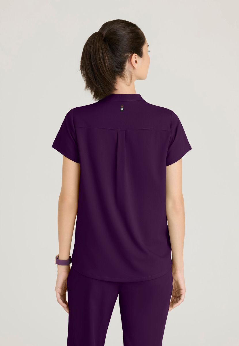 Grey's Anatomy Avery 2 Pocket Banded Collar Top | Eggplant
