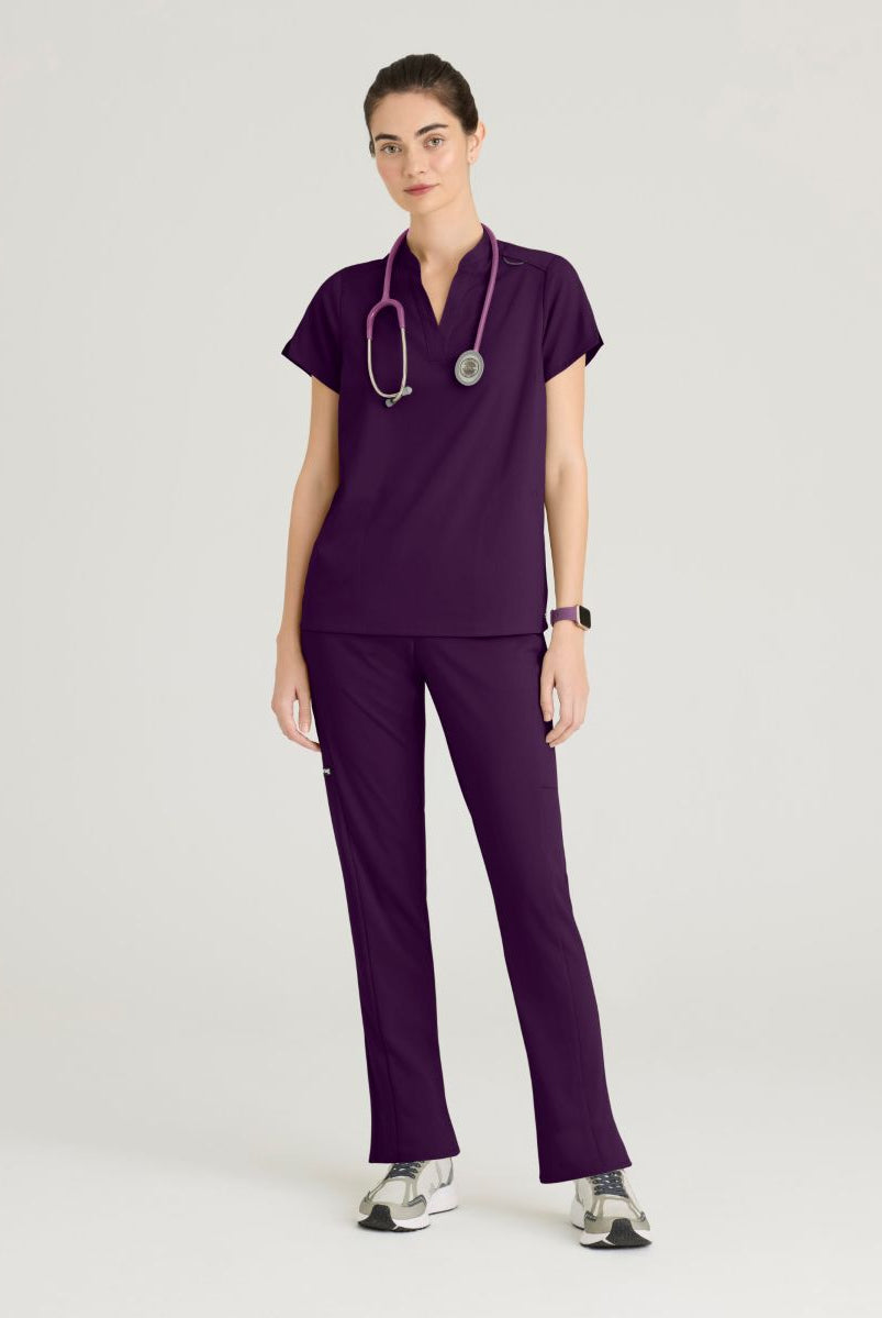Grey's Anatomy Avery 2 Pocket Banded Collar Top | Eggplant