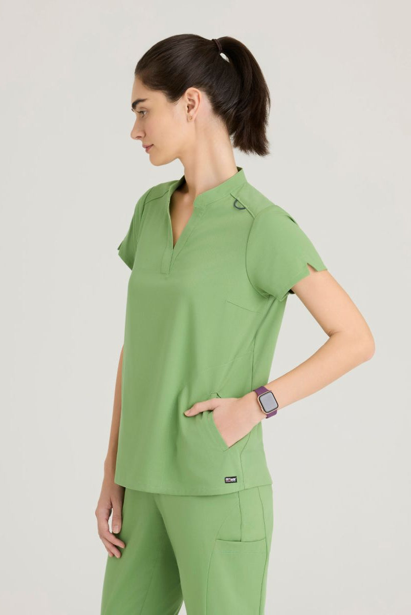 Grey's Anatomy Avery 2 Pocket Banded Collar Top | Sweet Basil