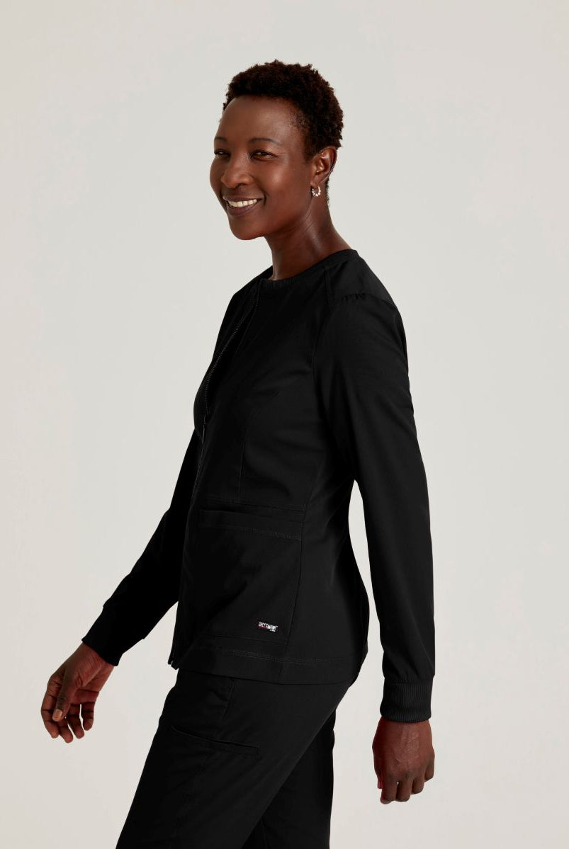 Grey's Anatomy Spandex Stretch Millie Jacket-3 Pocket Zip Jacket | BLACK