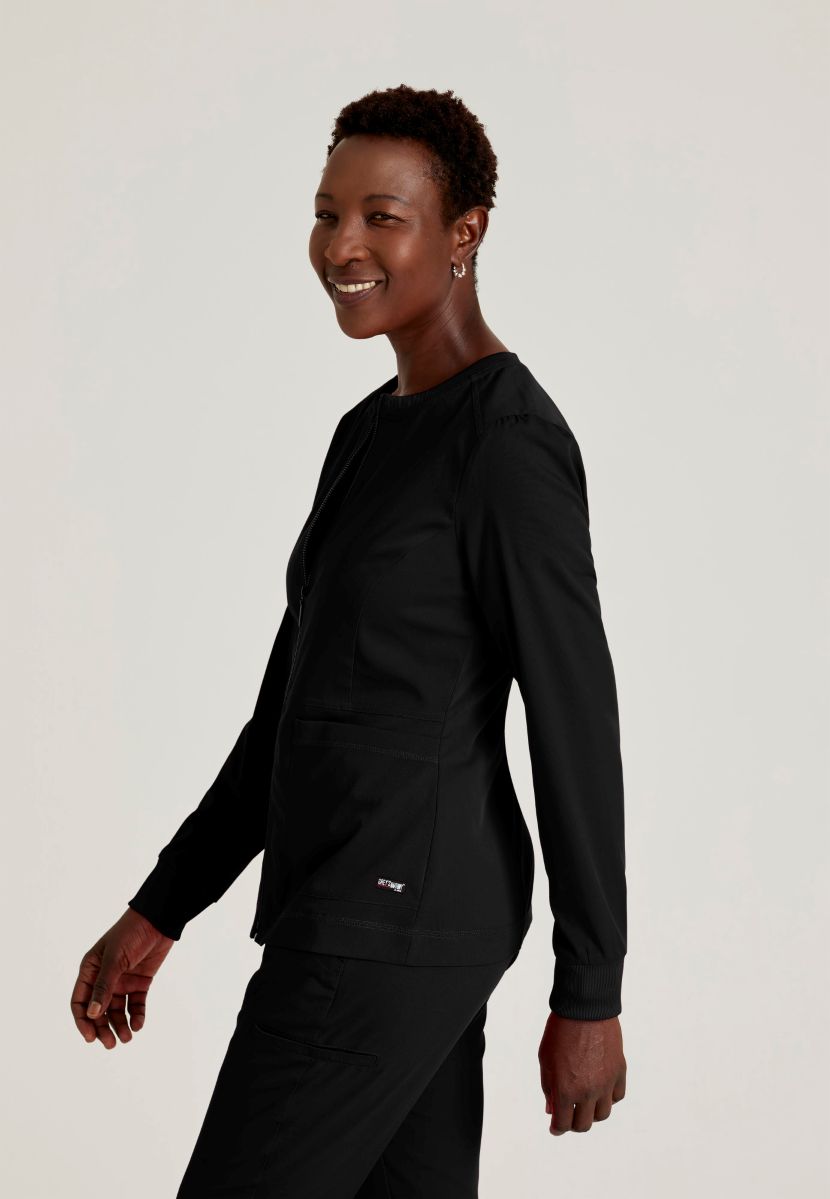 Grey's Anatomy Spandex Stretch Millie Jacket-3 Pocket Zip Jacket | BLACK