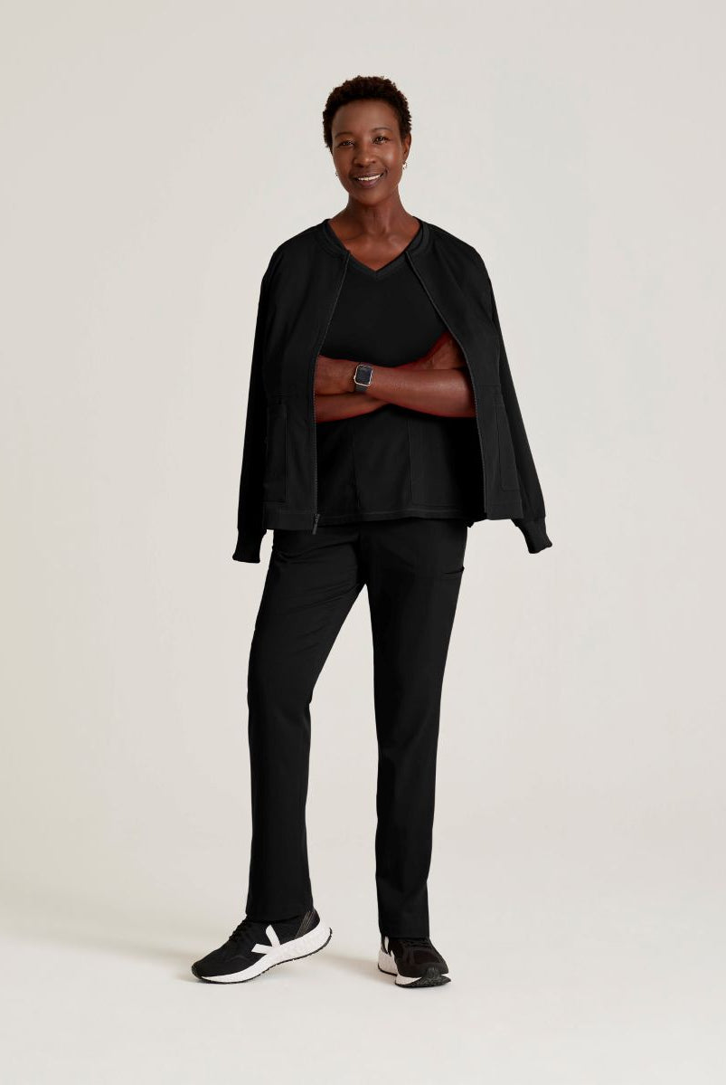 Grey's Anatomy Spandex Stretch Millie Jacket-3 Pocket Zip Jacket | BLACK