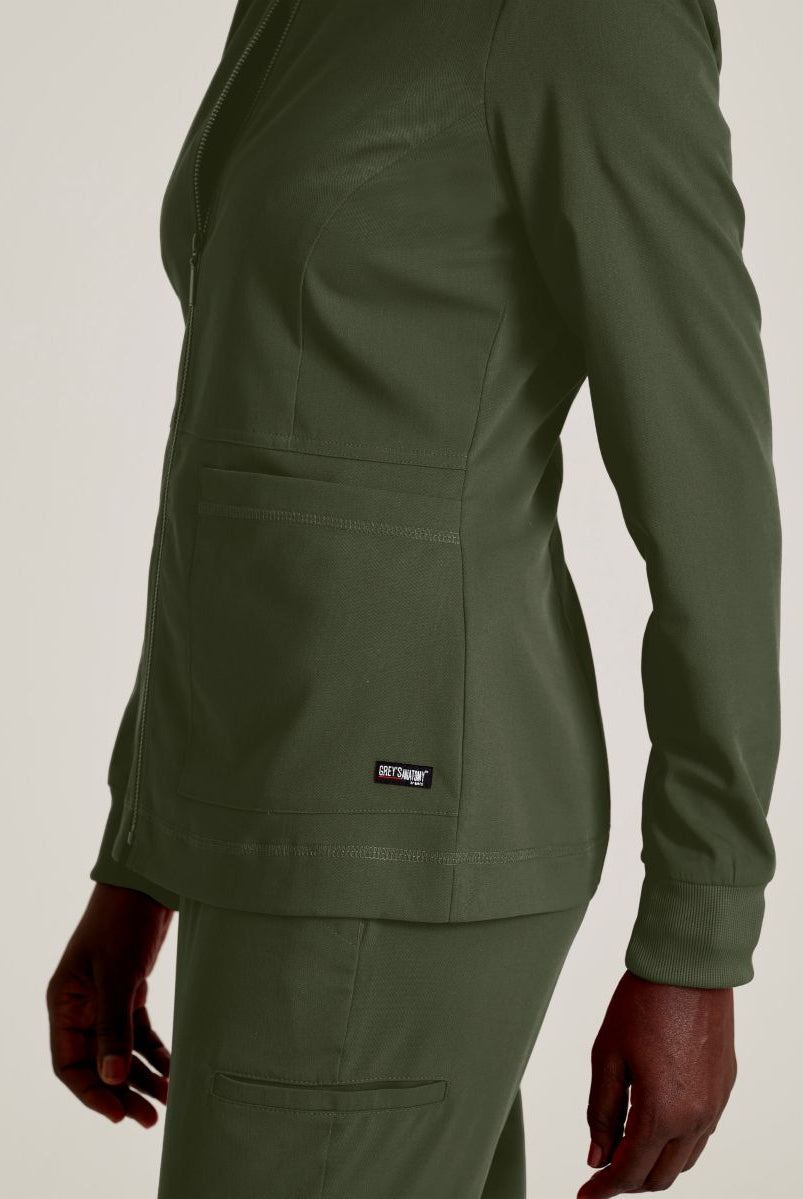 Grey's Anatomy Spandex Stretch Millie Jacket-3 Pocket Zip Jacket | OLIVE