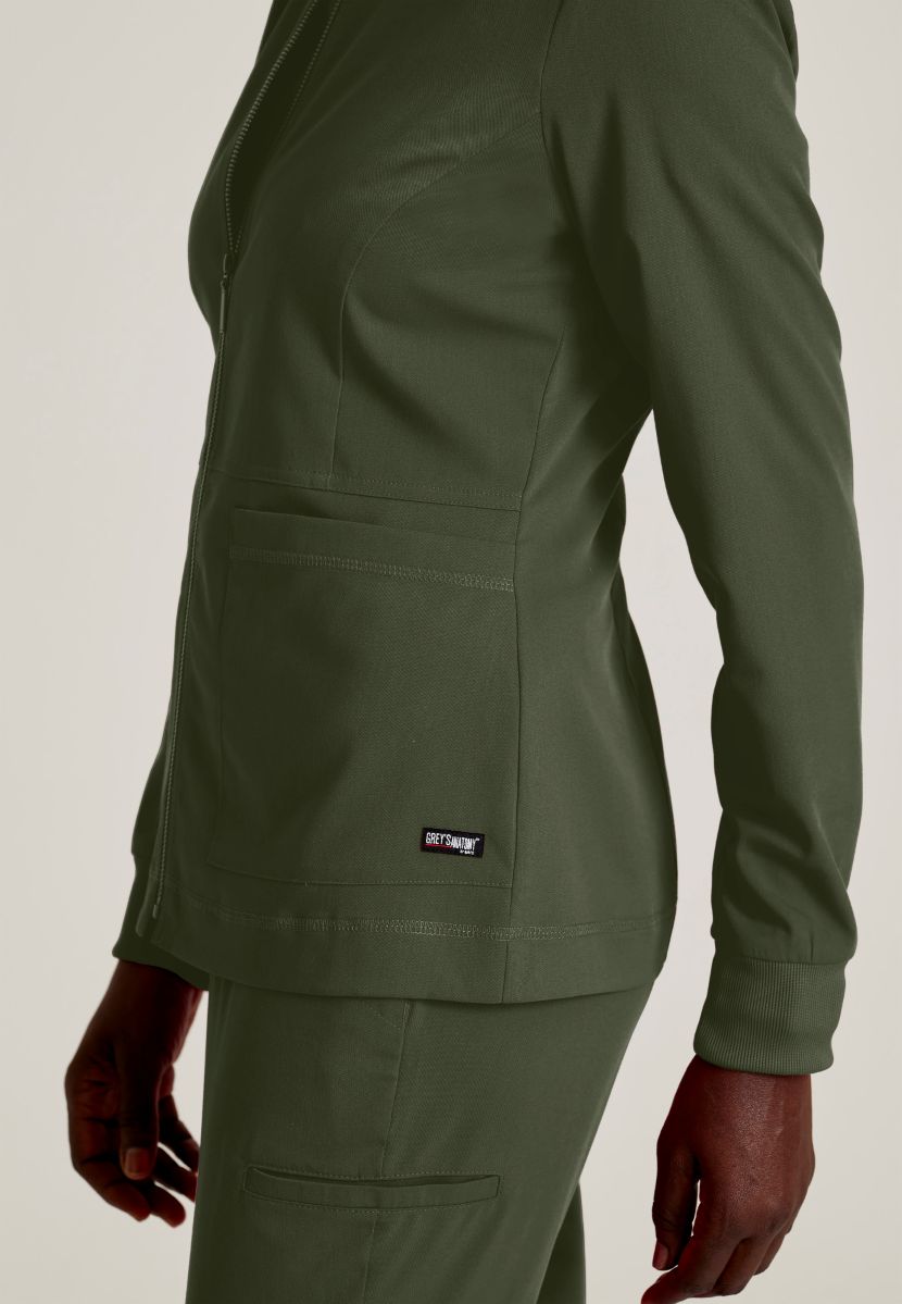 Grey's Anatomy Spandex Stretch Millie Jacket-3 Pocket Zip Jacket | OLIVE