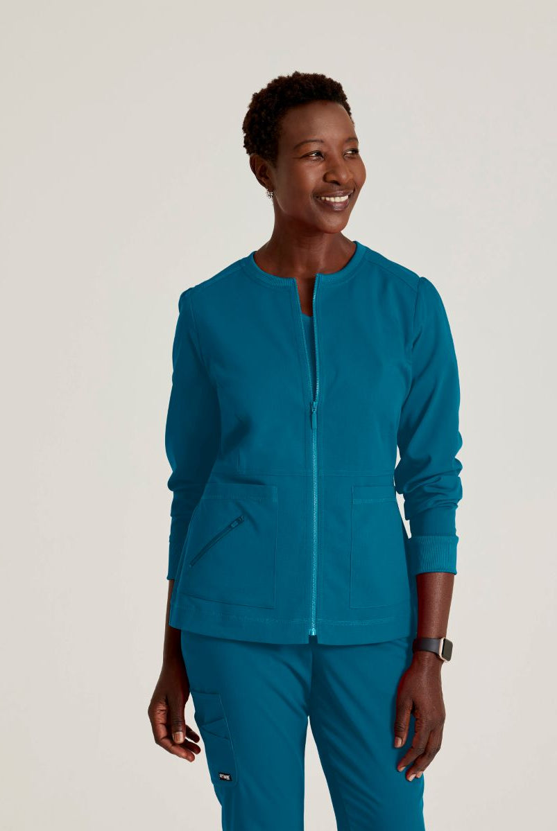 Grey's Anatomy Spandex Stretch Millie Jacket-3 Pocket Zip Jacket | Caribbean