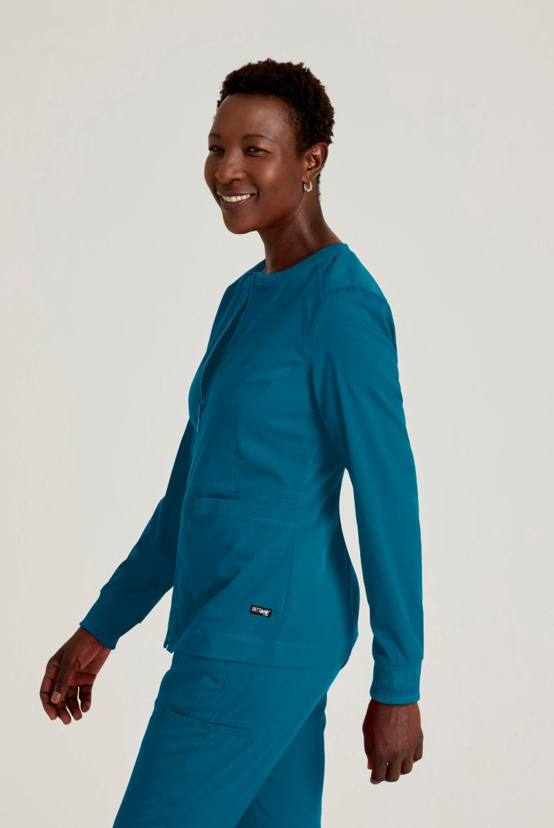 Grey's Anatomy Spandex Stretch Millie Jacket-3 Pocket Zip Jacket | Caribbean