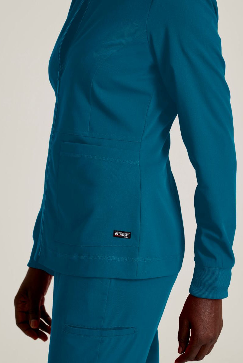Grey's Anatomy Spandex Stretch Millie Jacket-3 Pocket Zip Jacket | Caribbean