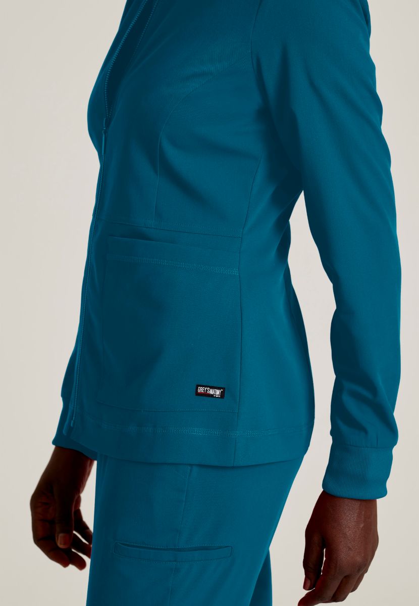 Grey's Anatomy Spandex Stretch Millie Jacket-3 Pocket Zip Jacket | Caribbean