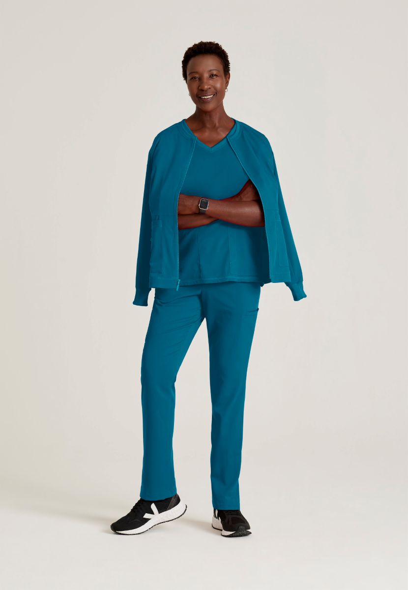 Grey's Anatomy Spandex Stretch Millie Jacket-3 Pocket Zip Jacket | Caribbean