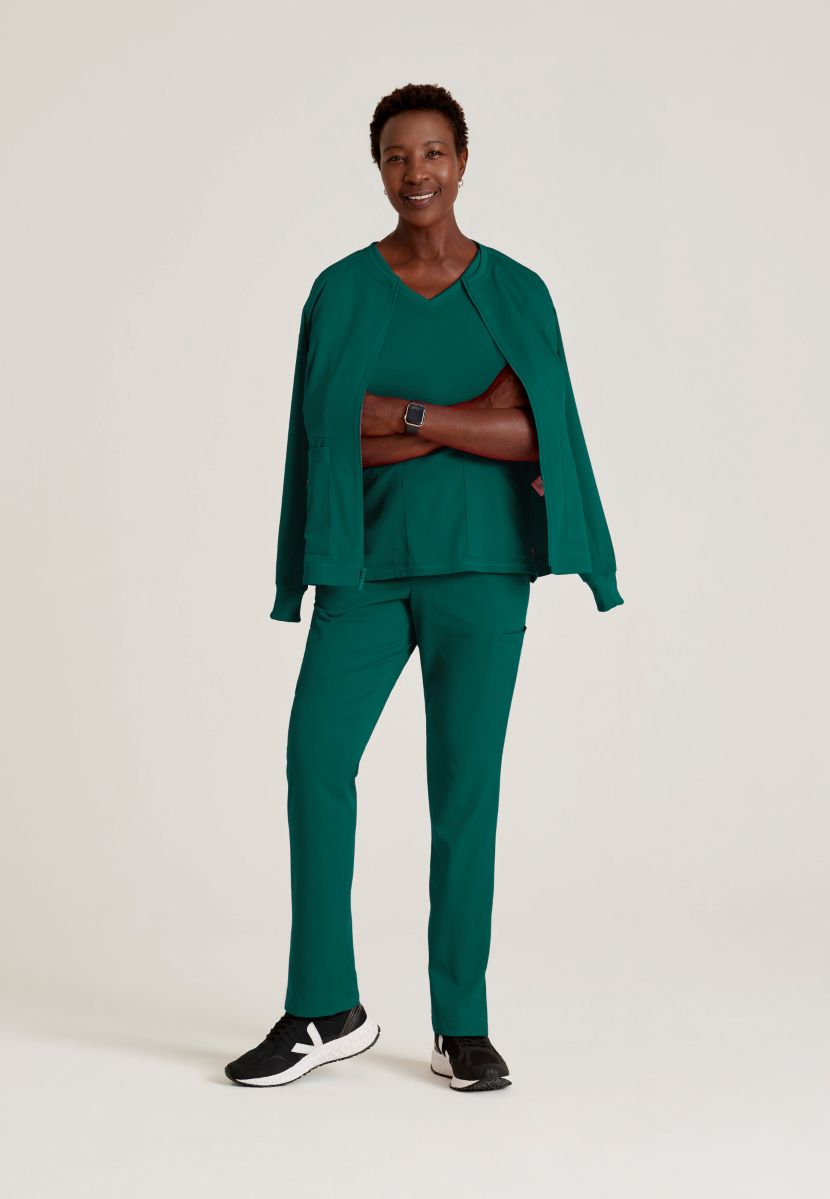 Grey's Anatomy Spandex Stretch Millie Jacket-3 Pocket Zip Jacket | Hunter Green