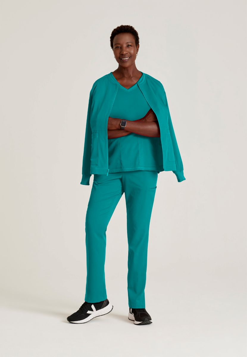 Grey's Anatomy Spandex Stretch Millie Jacket-3 Pocket Zip Jacket | Teal