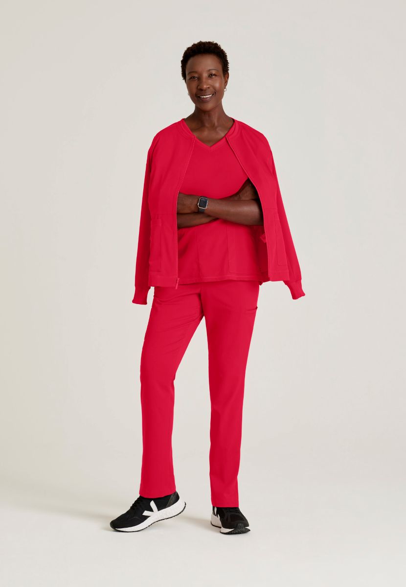 Grey's Anatomy Spandex Stretch Millie Jacket-3 Pocket Zip Jacket | Scarlet Red
