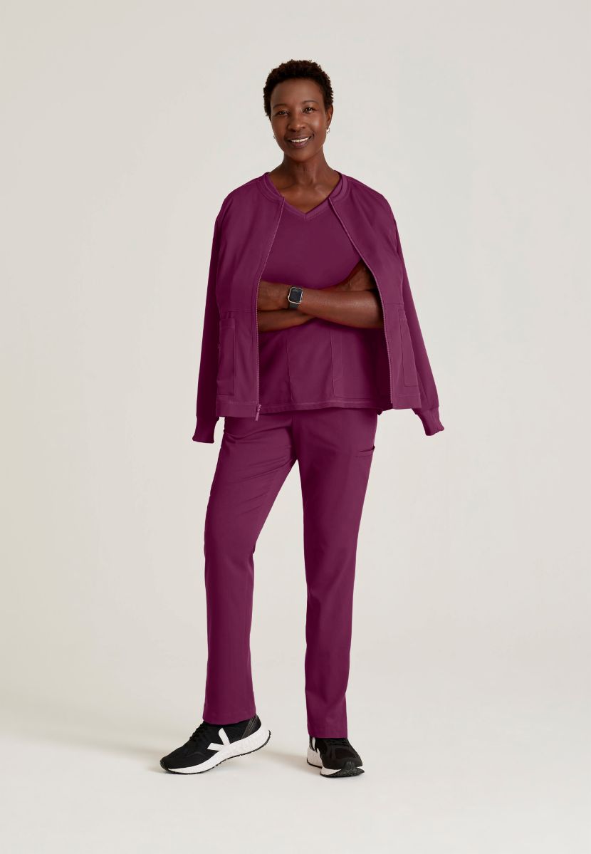 Grey's Anatomy Spandex Stretch Millie Jacket-3 Pocket Zip Jacket | Wine