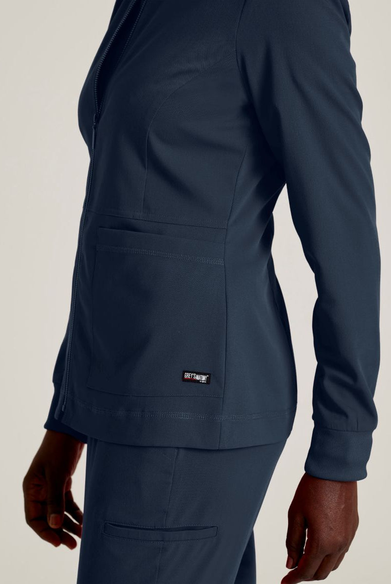 Grey's Anatomy Spandex Stretch Millie Jacket-3 Pocket Zip Jacket | Steel