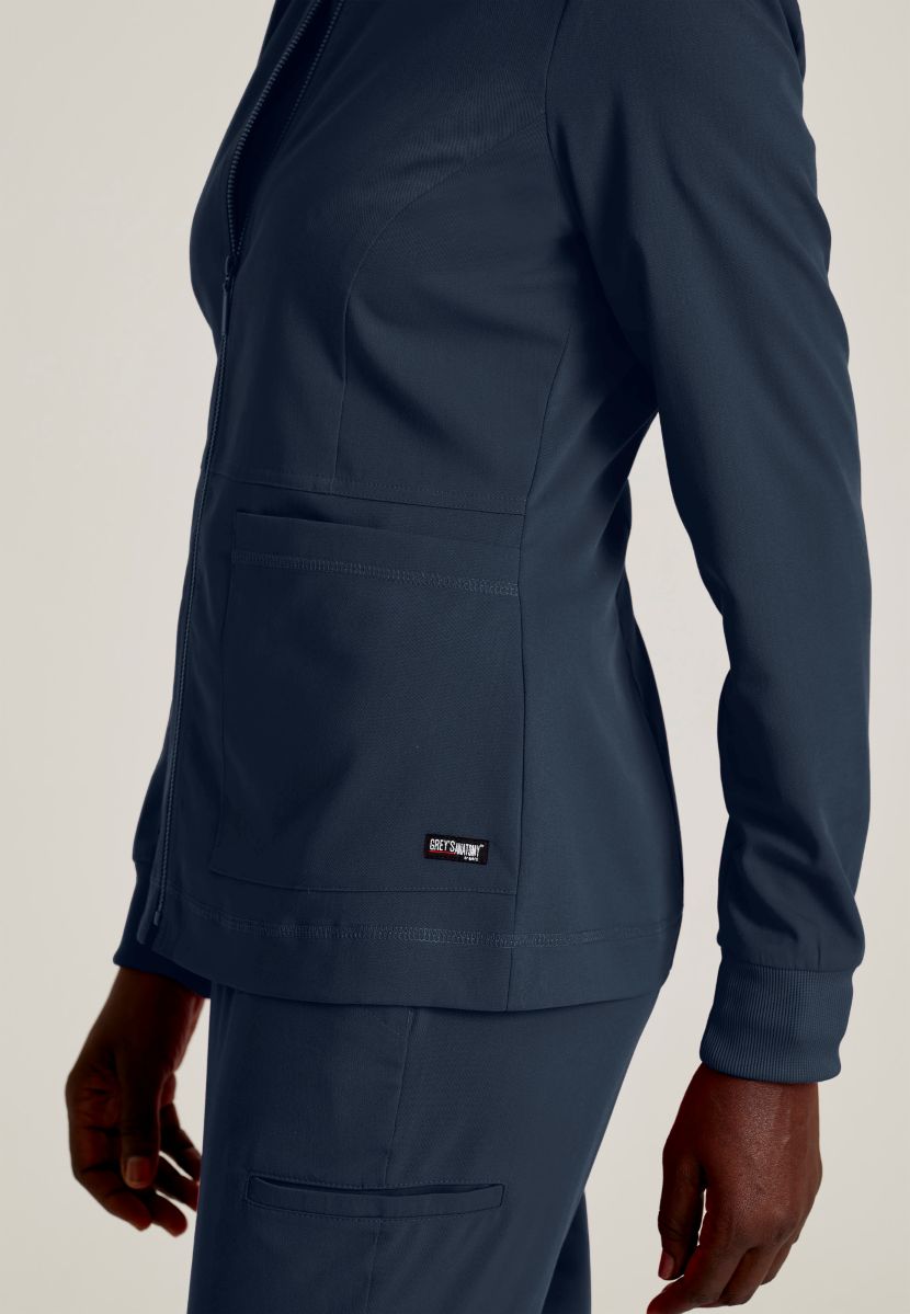 Grey's Anatomy Spandex Stretch Millie Jacket-3 Pocket Zip Jacket | Steel