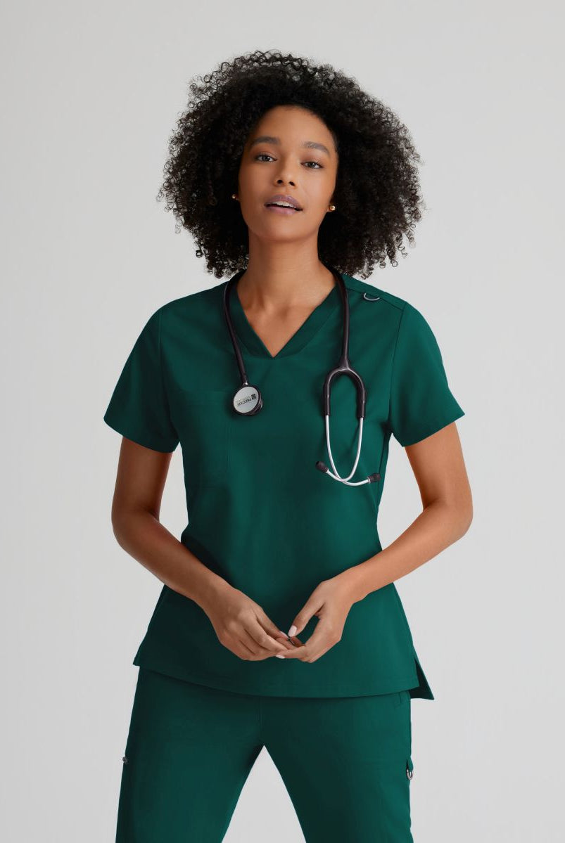 Grey's Anatomy Bree Tuck-in Scrub Top | Hunter Green