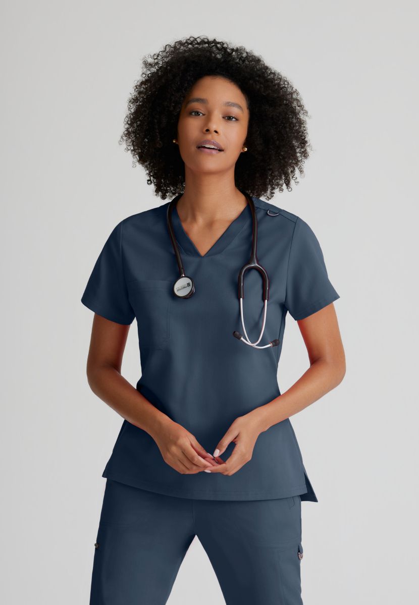 Grey's Anatomy Bree Tuck-in Scrub Top | Steel